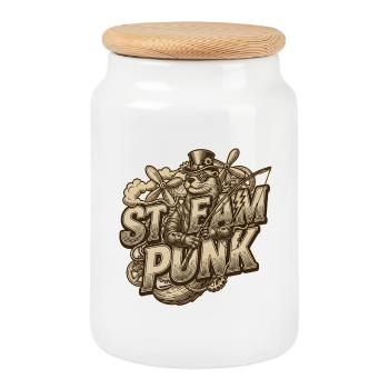 Steampunk Aesthetics & Retro - Cookie Jar with Wooden Lid - white - Front