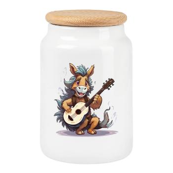 Âne à la guitare – Musicien de rue - Boîte à biscuits avec couvercle en bois - blanc - Devant