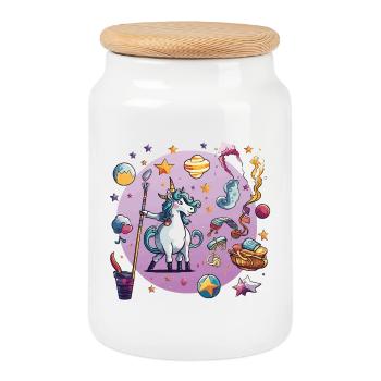 Galactic Unicorn Spell - Cookie Jar with Wooden Lid - white - Front