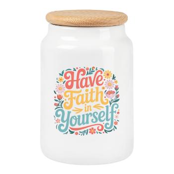 Ayez confiance en vous-même - Flower Design - Boîte à biscuits avec couvercle en bois - blanc - Devant
