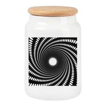 Vortex en spirale à points hypnotiques - Boîte à biscuits avec couvercle en bois - blanc - Devant