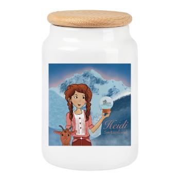 Heidi Switzerland - Cookie Jar with Wooden Lid - white - Front