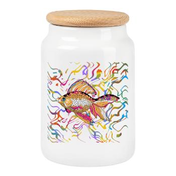 poisson - Boîte à biscuits avec couvercle en bois - blanc - Devant