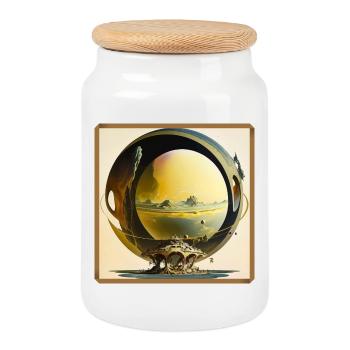 Sphère Anneau Monde Lunaire Surréaliste - Boîte à biscuits avec couvercle en bois - blanc - Devant