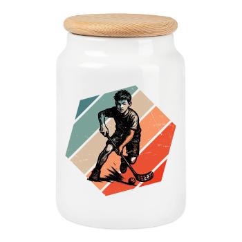 Modernes Floorball Artwork - Keksdose mit Holzdeckel - Weiß - Vorne