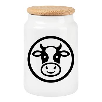 Cow Head Logo Icon Minimalist - Cookie Jar with Wooden Lid - white - Front