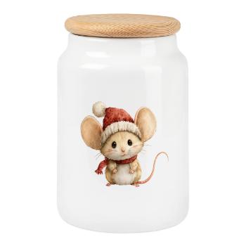 Kleine Weihnachtsmaus – Süßes und fröhliches Zeichnen - Keksdose mit Holzdeckel - Weiß - Vorne