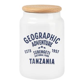 Tanzania Serengeti Geographical Adventure - Cookie Jar with Wooden Lid - white - Front