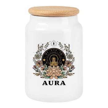 Aura Lotus Mandala - Cookie Jar with Wooden Lid - white - Front