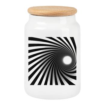 Black White Spiral Vortex - Cookie Jar with Wooden Lid - white - Front