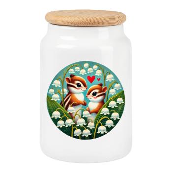 Des tamias dans les Cœurs de la Vallée du Nénuphar - Boîte à biscuits avec couvercle en bois - blanc - Devant