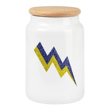 Gold and blue glittering lightning bolt - Cookie Jar with Wooden Lid - white - Front