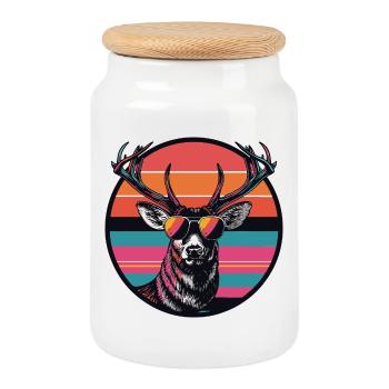 Deer with sunglasses - Cookie Jar with Wooden Lid - white - Front