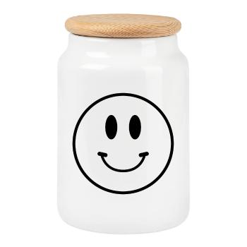Smiley face - Cookie Jar with Wooden Lid - white - Front