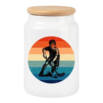 Minimalistisches Floorball Motiv - Keksdose mit Holzdeckel - Weiß - Vorne