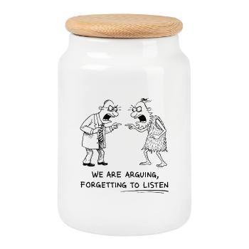 Débat et dialogue d’écoute - Boîte à biscuits avec couvercle en bois - blanc - Devant