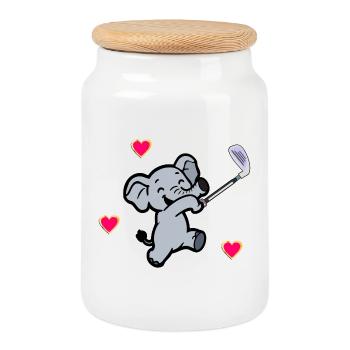 ELEFANT KINDER GOLF GOLFSPIELER - Keksdose mit Holzdeckel - Weiß - Vorne