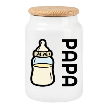 Announcing Baby - Dad 2026 Baby Bottle - Cookie Jar with Wooden Lid - white - Front