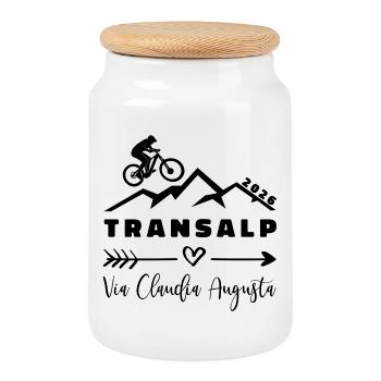 Transalp 2026 - Bike - Via Claudia Augusta - Cookie Jar with Wooden Lid - white - Front