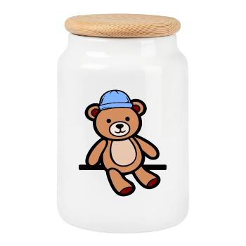 Puppe Teddybär Bären - Keksdose mit Holzdeckel - Weiß - Vorne