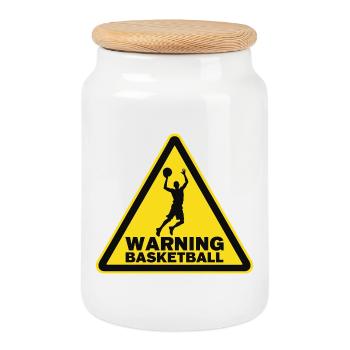 Avertissement Sportif Basket-ball Signal d’avertissement - Boîte à biscuits avec couvercle en bois - blanc - Devant