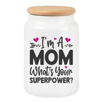I'm a Mom. What's Your Superpower - Cookie Jar with Wooden Lid - white - Front
