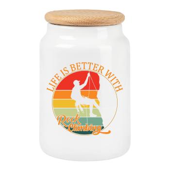 La vie est meilleure avec l’escalade - Boîte à biscuits avec couvercle en bois - blanc - Devant