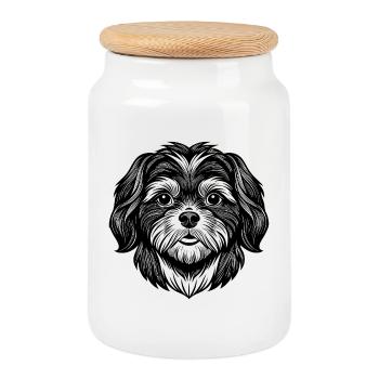 Shih Tzu - Boîte à biscuits avec couvercle en bois - blanc - Devant