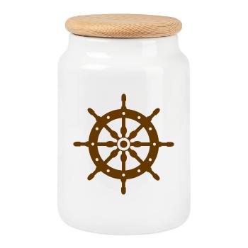 Ship wheel - Cookie Jar with Wooden Lid - white - Front