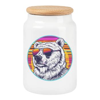 Polar Bär Retro Sonnenbrille - Keksdose mit Holzdeckel - Weiß - Vorne