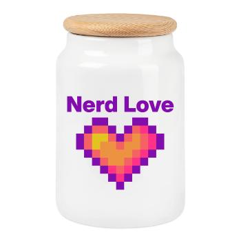 Nerd Love – Pixel Heart, Gamer Lovee Language - Cookie Jar with Wooden Lid - white - Front