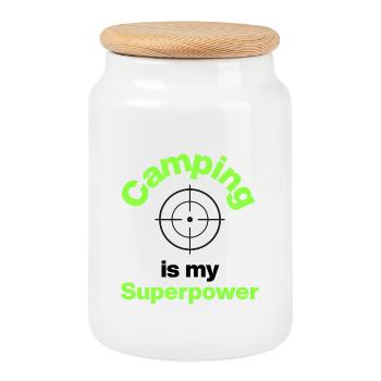 Le camping est mon superpouvoir, joueur, joueur FPS - Boîte à biscuits avec couvercle en bois - blanc - Devant