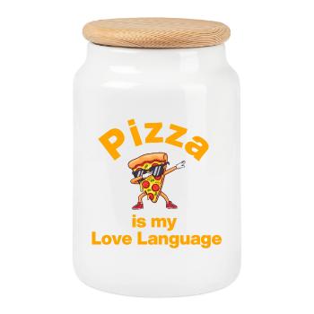 Pizza Is My Love Language, Pizza Lover, Cheese - Cookie Jar with Wooden Lid - white - Front
