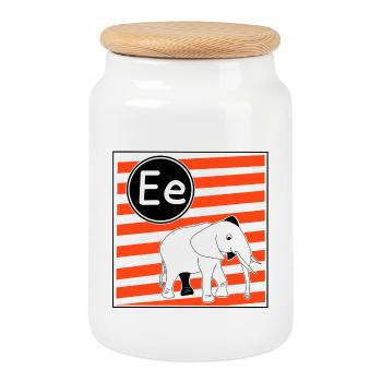 E pour Lettres d’éléphant pour apprendre à lire - Boîte à biscuits avec couvercle en bois - blanc - Devant