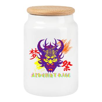 Midnight Rage Glitch Oni Face Style Urbain - Boîte à biscuits avec couvercle en bois - blanc - Devant