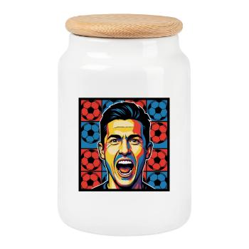 Visage d’un fan de football Pop Art coloré - Boîte à biscuits avec couvercle en bois - blanc - Devant