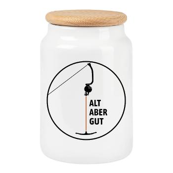 Ankerlift | Old but good, ski holidays - Cookie Jar with Wooden Lid - white - Front