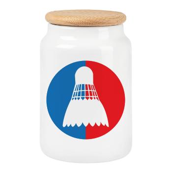 Badminton - Sport - Raquette - Boîte à biscuits avec couvercle en bois - blanc - Devant