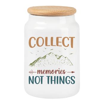 Montagnes - Collectez des souvenirs, pas des choses - Boîte à biscuits avec couvercle en bois - blanc - Devant