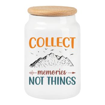 Montagnes - Collectez des souvenirs, pas des choses - Boîte à biscuits avec couvercle en bois - blanc - Devant