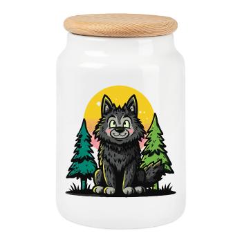 Loup des bois dans le cercle du soleil - Boîte à biscuits avec couvercle en bois - blanc - Devant