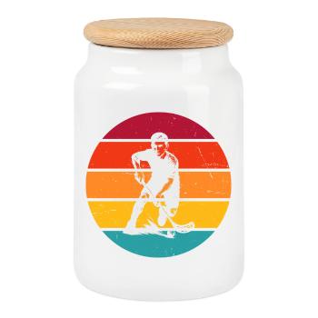 Charakterstarkes Floorball Design - Keksdose mit Holzdeckel - Weiß - Vorne