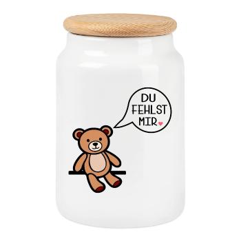Tu me manques - ours - Boîte à biscuits avec couvercle en bois - blanc - Devant