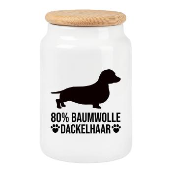 80% Baumwolle 20% Dackelhaar Lustige Hund Spruch - Keksdose mit Holzdeckel - Weiß - Vorne