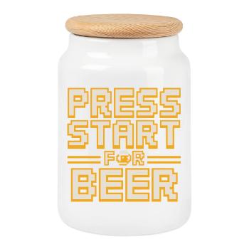 Appuyez sur Start Pour la bière Retro Gamer Spruch Für - Boîte à biscuits avec couvercle en bois - blanc - Devant