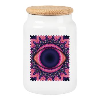 Psychedelisches Augenmandala - Keksdose mit Holzdeckel - Weiß - Vorne