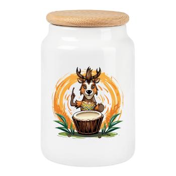 Drum deer in the wild circle - Cookie Jar with Wooden Lid - white - Front