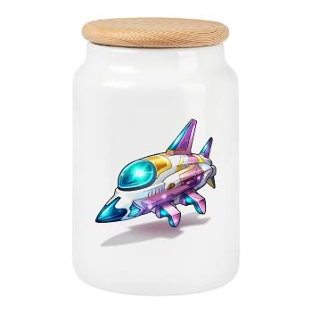 Comet Flight Spacefighter Neon - Cookie Jar with Wooden Lid - white - Front