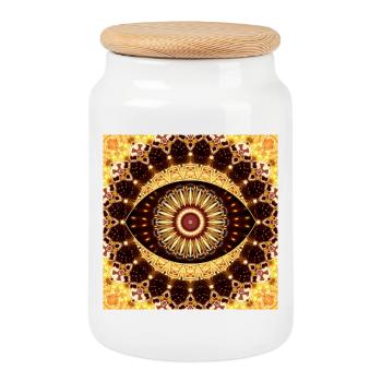 Kaleidoscope Mandala Gold Tones - Cookie Jar with Wooden Lid - white - Front