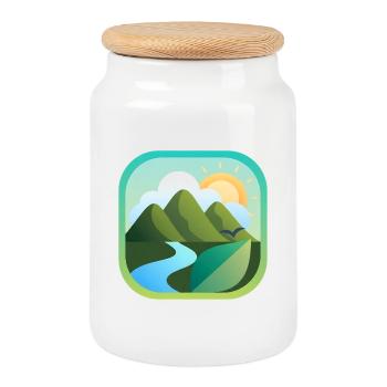 Randonnée, nature et montagnes - Boîte à biscuits avec couvercle en bois - blanc - Devant